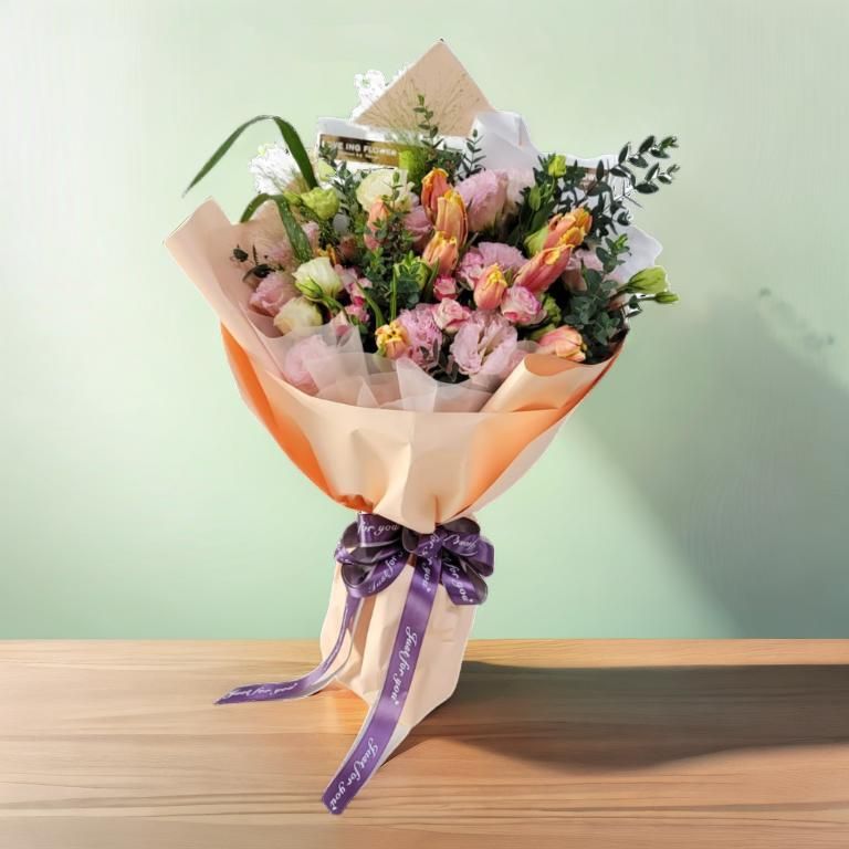 格蘭花店 - 心醉 鮮花花束 (鬱金香10支、桔梗及其他襯花) [GF00318]