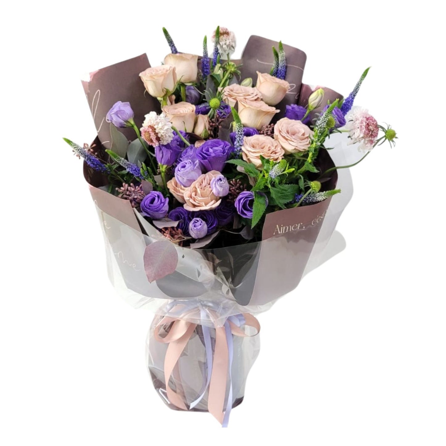 格蘭花店 - 依戀 鮮花花束 (啡色玫瑰11枝、桔梗、鼠尾草及其襯花) [GF00319]