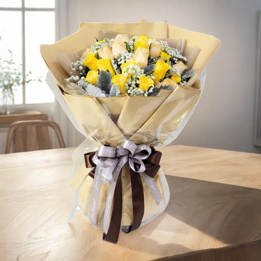 格蘭花店 - 相知 鮮花花束 (香檳玫瑰、黃玫瑰共24支) [GF00321]