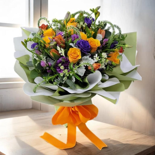 格蘭花店 - 恆久閃耀 鮮花花束 (鬱金香10支、玫瑰6支、較剪蘭、 鼠尾草、 桔梗及其襯花等) [GF00322]
