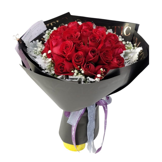 格蘭花店 - 情深的愛 鮮花花束 (紅玫瑰50支、滿天星及其他襯花) [GF00323]