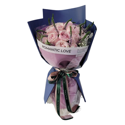 格蘭花店 - 粉紅佳人 鮮花花束 (粉紅玫瑰11支、鼠尾草、滿天星及其襯花) [GF00325]
