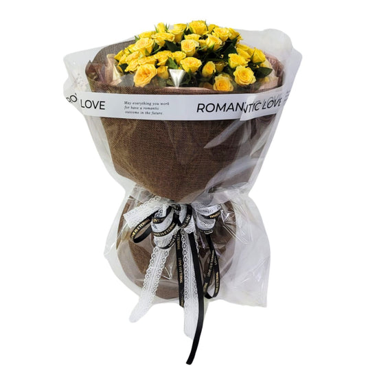 格蘭花店 - 浪漫的愛 鮮花花束 (黃色多頭小玫瑰10支及其襯花) [GF00326]