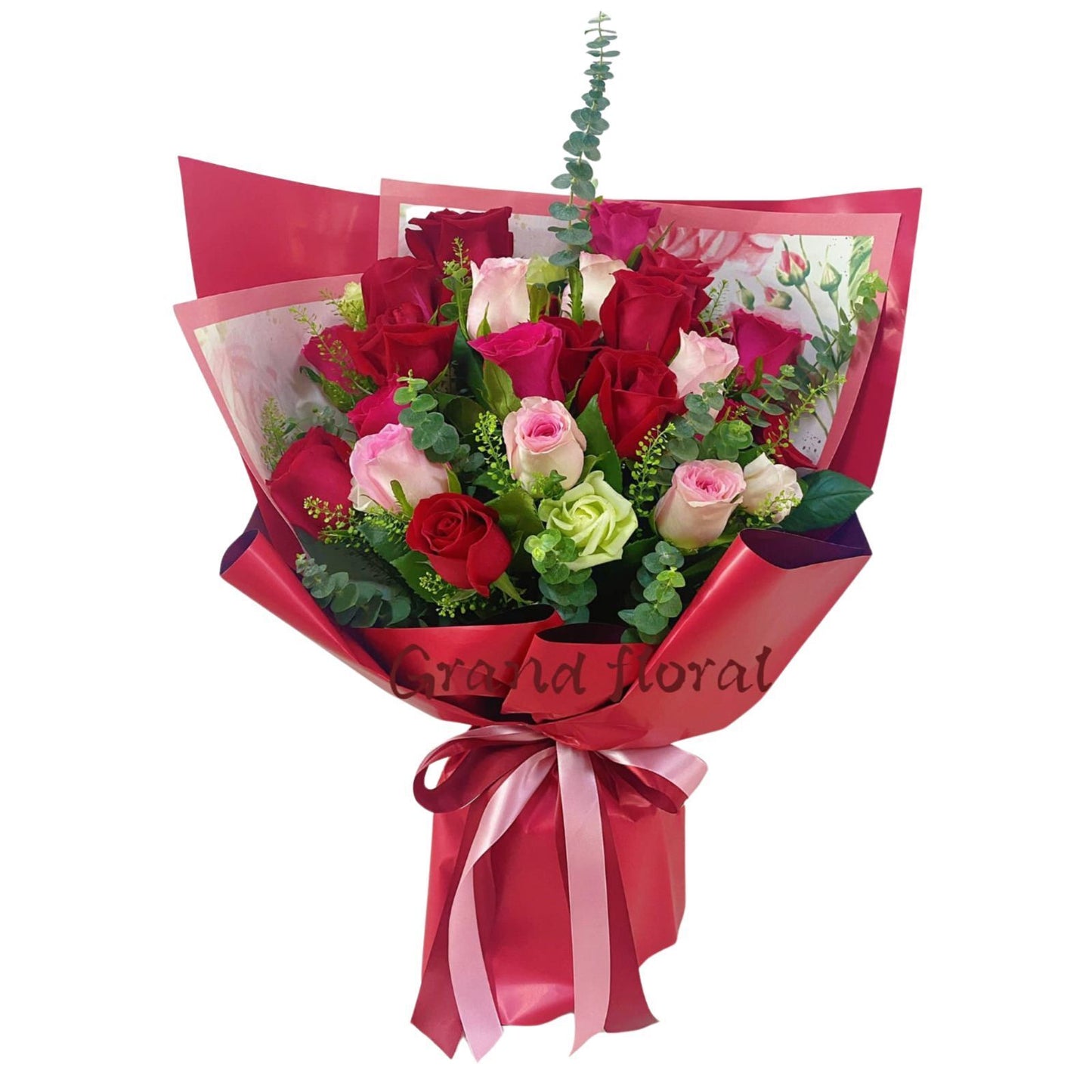 格蘭花店 - 心心相印 鮮花花束 (紅玫瑰和粉玫瑰共24支及其他襯花) [GF00327]