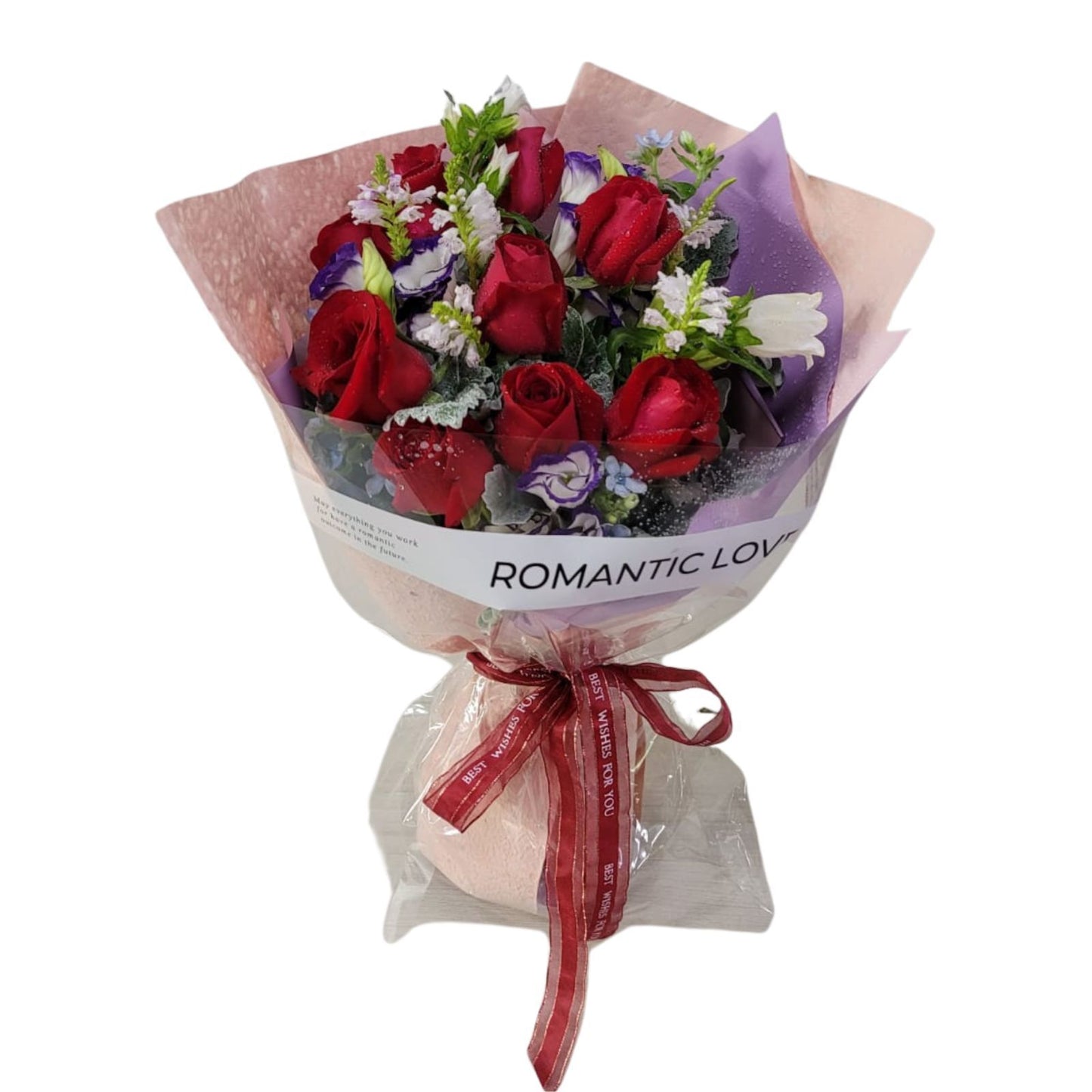 格蘭花店 - 屬於你的情深 鮮花花束 (紅玫瑰11支、噴泉草、藍星花等) [GF00328]