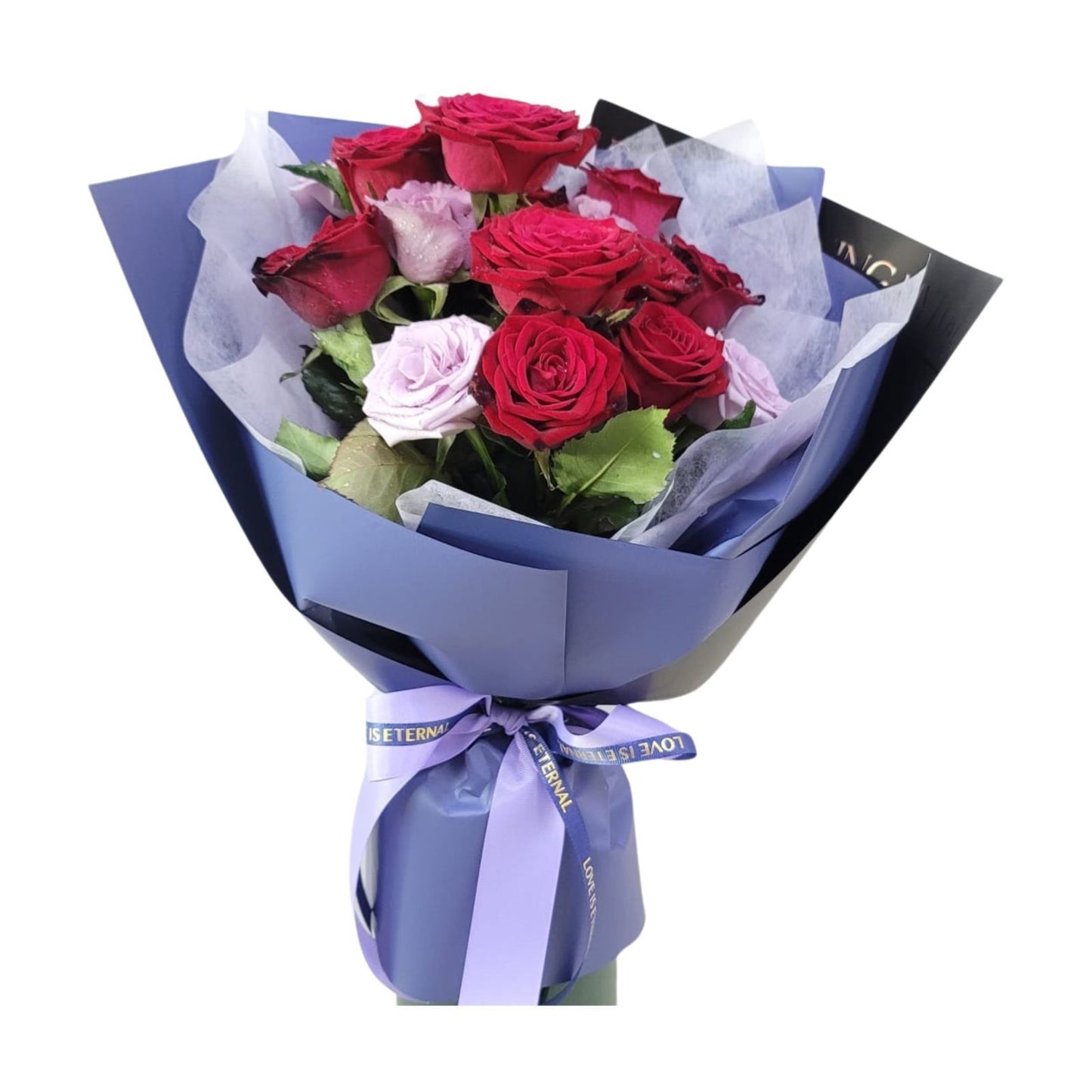 格蘭花店 - 萬千寵愛 鮮花花束 (紅玫瑰9支、紫玫瑰3枝及其襯花) [GF00334]