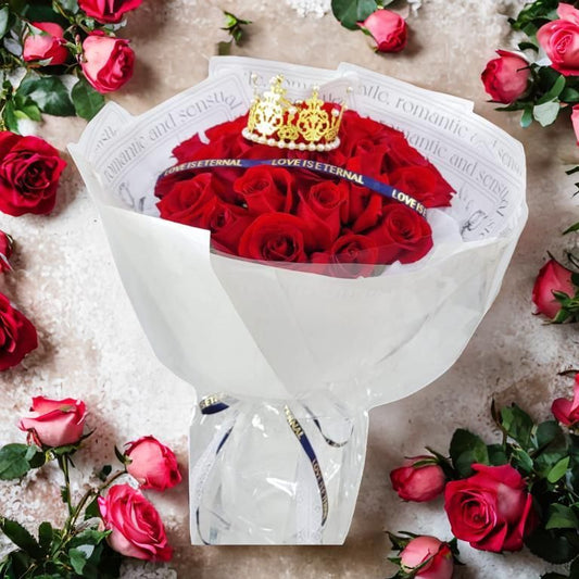 格蘭花店 - 愛你一生一世 鮮花花束 (玫瑰50支、皇冠配飾及其他襯花) [GF00336]