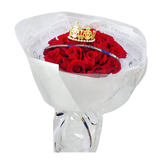 格蘭花店 - 愛你一生一世 鮮花花束 (玫瑰50支、皇冠配飾及其他襯花) [GF00336]