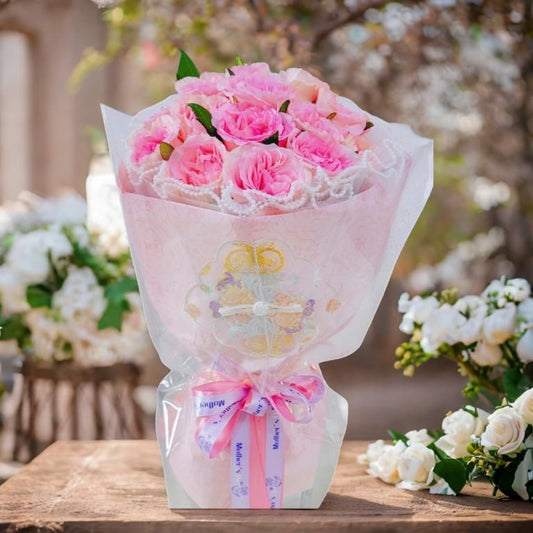 格蘭花店 - 溫馨的愛 鮮花花束 (花園粉玫瑰11支及其他襯花) [GF00337]