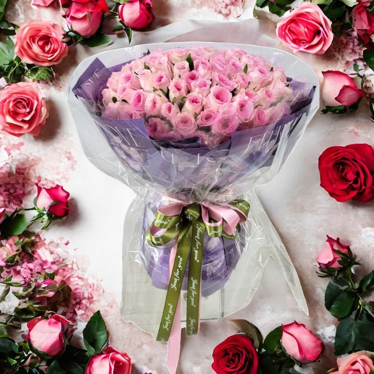 格蘭花店 - 天長地久 鮮花花束 (玫瑰99支及其他襯花) [GF00339]