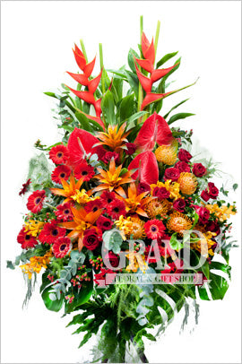 格蘭花店 - 開張花籃 (蟹鉗、玫瑰、太陽花、龜背葉及其他襯花) [GO16-1]