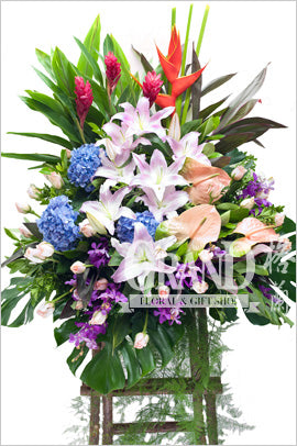 格蘭花店 - 開張花籃 (蟹鉗、繡球花3個、玫瑰、粉掌、百合及其他襯花) [GO16-18]