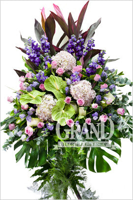 格蘭花店 - 開張花籃 (繡球花、玫瑰、桔梗、綠掌、大飛燕及其他襯花) [GO16-7]