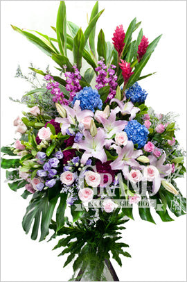 格蘭花店 - 開張花籃 (繡球花、玫瑰、桔梗、龜背葉及其他襯花) [GO16-9]
