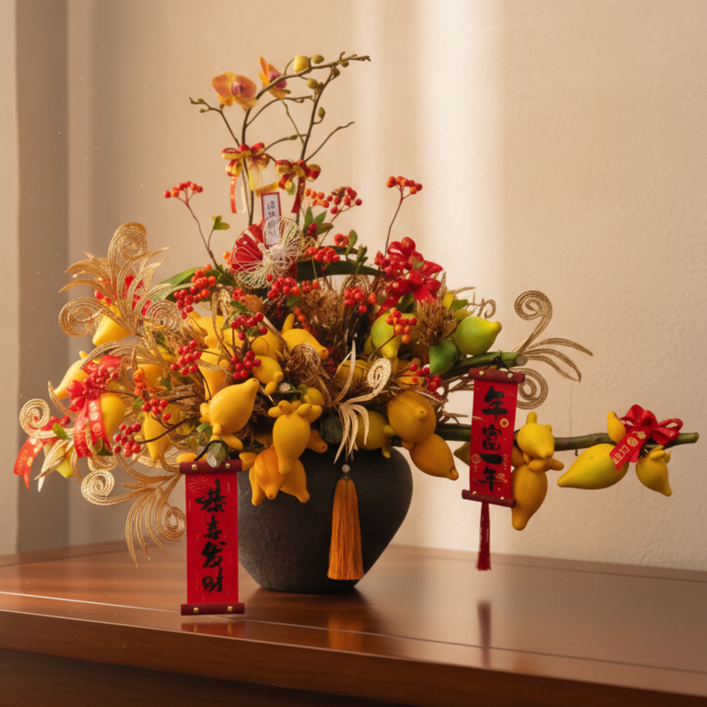 格蘭花店 - 幸福滿屋五代果及小品蝴蝶蘭2棵 [NH26003] 蘭花 辦公室枱花 大堂枱花 開張 新春蘭花 年花 自家蘭花園種植