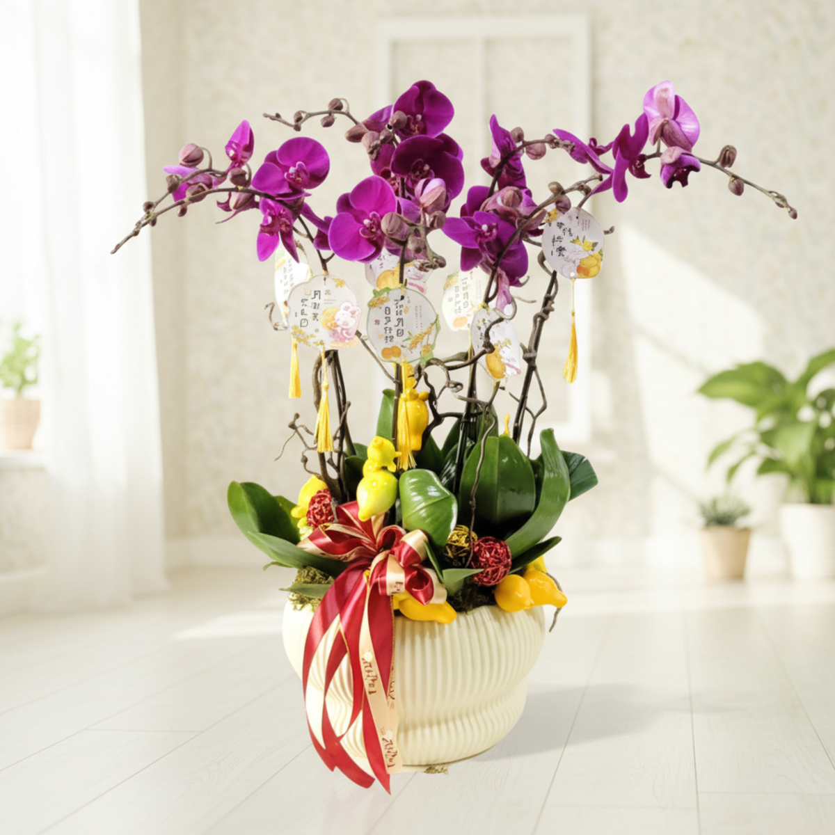 格蘭花店 - 大辣椒大花蝴蝶蘭8菖 [PO034] 蘭花 辦公室枱花 大堂枱花 開張 新春蘭花 年花 自家蘭花園種植