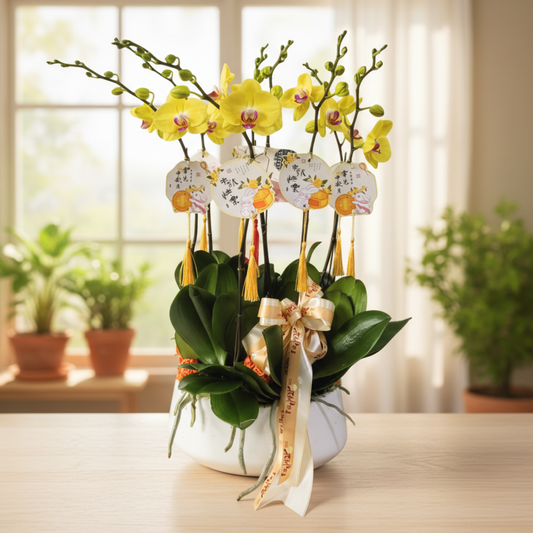 格蘭花店 - 黃金美人大花蝴蝶蘭8菖 [PO040] 蘭花 辦公室枱花 大堂枱花 開張 新春蘭花 年花 自家蘭花園種植